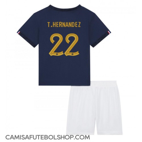 Camisa de time de futebol França Theo Hernandez #22 Replicas 1º Equipamento Infantil Mundo 2022 Manga Curta (+ Calças curtas)
